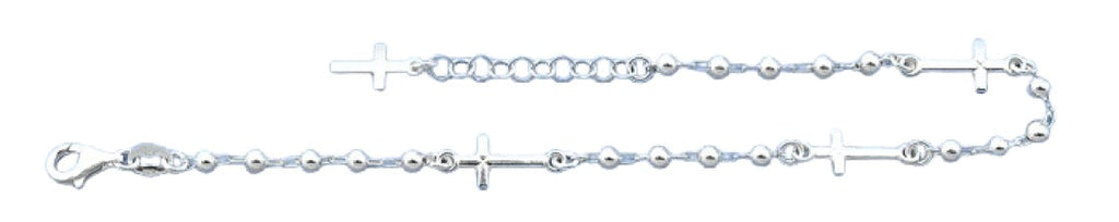 Sterling Silver Polished Beads And Cross Bracelet