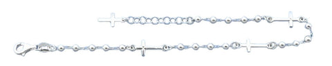 Sterling Silver Polished Beads And Cross Bracelet