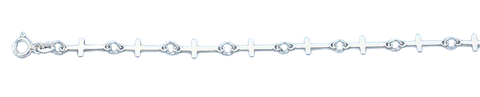 Sterling Silver Polished Cross Bracelet,Charm,Length:7+1Inches