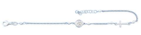 Sterling Silver Polished Angel And Cross Bracelet,Charm,Length:7+1Inches