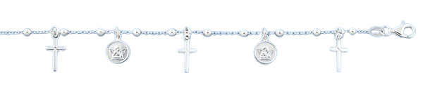 Sterling Silver Polished Angels And Cross Bracelet,Length: 7+ 1 Inches