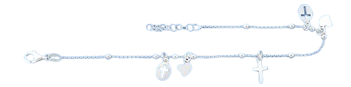 Sterling Silver Polished Cross and Heart Bracelet,CharmHeight:9.7mm,Length: 7+ 1 Inches