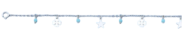 Sterling Silver Rhodium Plated Clear CZ Star Bracelet-Length-6.5+1 Inches,Height-6.5mm,Chain-1.4mm