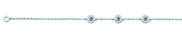 Sterling Silver Rhodium Plated Clear CZ Evil Eye and Bracelet,Charm Height: 6.3mm,Length: 6.5 + 1 Inches