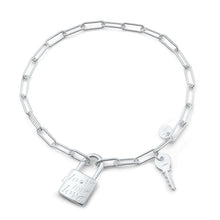 Load image into Gallery viewer, Sterling Silver Polished Love Lock and Key Bracelet
