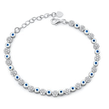 Load image into Gallery viewer, Sterling Silver Rhodium Plated Clear CZ Evil Eye Bracelet