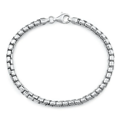 Italian Sterling Silver Rhodium Plated 400 Round Box Bracelet