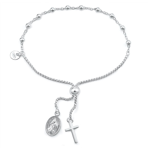 Sterling Silver Polished Rosary Bracelet