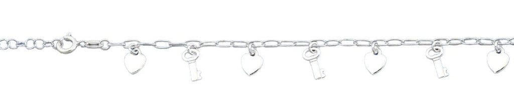 Sterling Silver Polished Heart And Key Bracelet