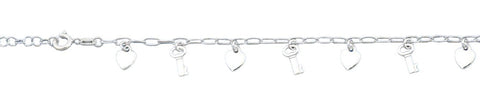 Sterling Silver Polished Heart And Key Bracelet