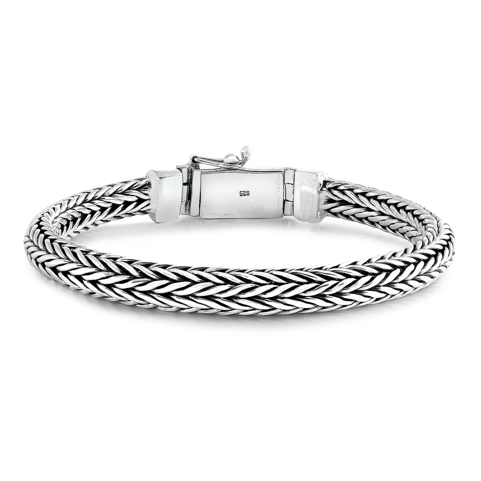 Sterling Silver Oxidized 6.6mm Handmade Thai Weave Bracelet