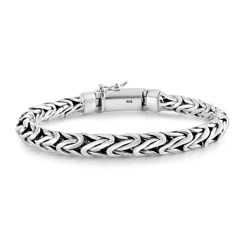 Sterling Silver Oxidized 6.8mm Handmade Thai Weave Bracelet