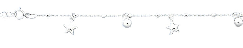 Sterling Silver Polished Star And Ball Charm Bracelet