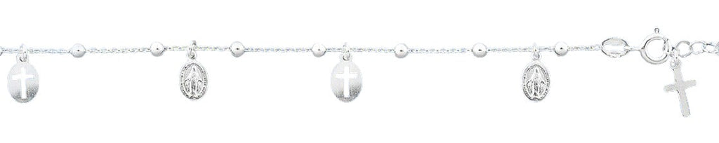 Sterling Silver Polished Mary Miraculous And Crosses Bracelet