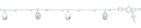 Sterling Silver Polished Mary Miraculous And Crosses Bracelet