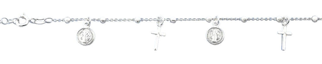 Sterling Silver Polished Miraculous And Cross Charm Bracelet