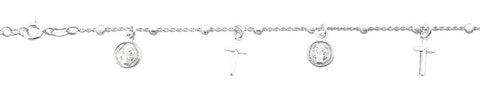 Sterling Silver Polished Miraculous And Cross Charm Bracelet
