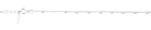 Sterling Silver Polished Cross And Beads Bracelet
