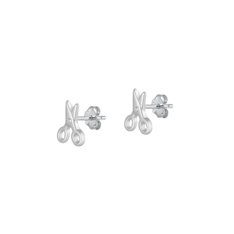 Sterling Silver Rhodium Plated Scissors Clear CZ Earrings