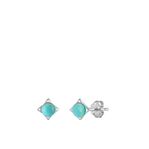 Sterling Silver Rhodium Plated Genuine Turquoise Earrings