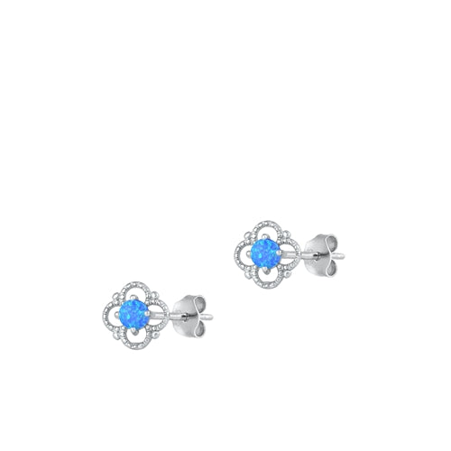 Sterling Silver Rhodium Plated Blue Lab Opal Earrings-6.5mm