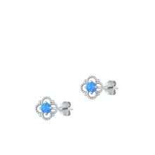 Load image into Gallery viewer, Sterling Silver Rhodium Plated Blue Lab Opal Earrings-6.5mm