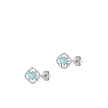 Load image into Gallery viewer, Sterling Silver Rhodium Plated Genuine Larimar Earrings-6.5mm