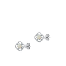 Load image into Gallery viewer, Sterling Silver Rhodium Plated White Lab Opal Earrings-6.5mm