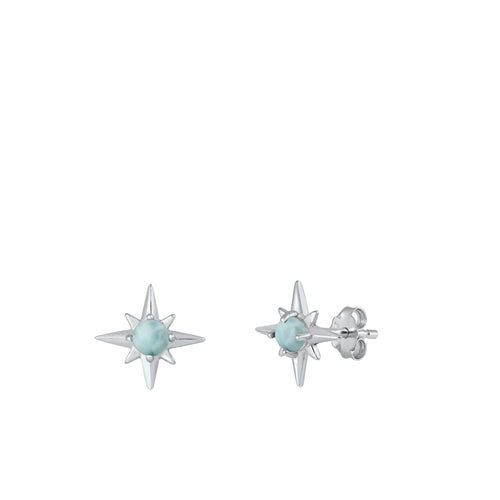 Sterling Silver Rhodium Plated Star Genuine Larimar Earrings