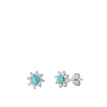 Load image into Gallery viewer, Sterling Silver Rhodium Plated Genuine Turquoise and clear-cz Earrings