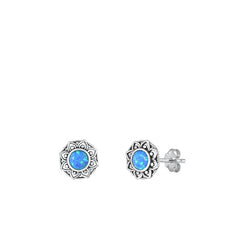 Sterling Silver Oxidized Blue Lab Opal Earrings-8.8mm