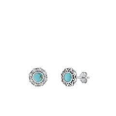 Sterling Silver Oxidized Genuine Turquoise Earrings-8.8mm