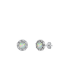 Load image into Gallery viewer, Sterling Silver Oxidized White Lab Opal Earrings-8.8mm