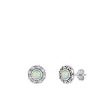 Sterling Silver Oxidized White Lab Opal Earrings-8.8mm