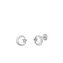 Load image into Gallery viewer, Sterling Silver Oxidized Star and Moon Earrings
