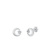 Sterling Silver Oxidized Star and Moon Earrings