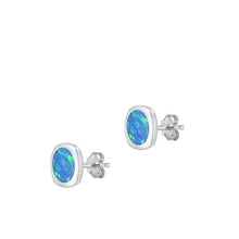 Load image into Gallery viewer, Sterling Silver Polished Blue Lab Opal Earrings-8.2mm