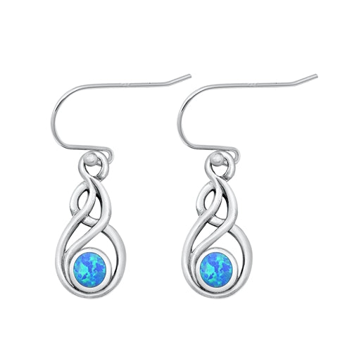 Sterling Silver Oxidized Blue Lab Opal Earrings-21.5mm