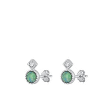 Load image into Gallery viewer, Sterling Silver Rhodium Plated Genuine Turquoise Earrings-15.8mm