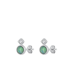Sterling Silver Rhodium Plated Genuine Turquoise Earrings-15.8mm