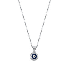 Load image into Gallery viewer, Sterling Silver Rhodium Plated Clear CZ Round Evil Eye Necklace