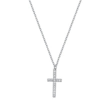 Load image into Gallery viewer, Sterling Silver Rhodium Plated Clear CZ Cross Necklace