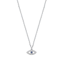 Load image into Gallery viewer, Sterling Silver Rhodium Plated Clear CZ Evil Sapphire Eye Necklace