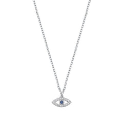 Sterling Silver Rhodium Plated Clear CZ Evil Sapphire Eye Necklace
