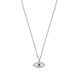 Sterling Silver Rhodium Plated Clear CZ Evil Eye Necklace