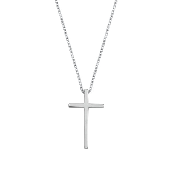 Sterling Silver Rhodium Plated Plain Cross Necklace