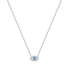 Load image into Gallery viewer, Sterling Silver Rhodium Plated Blue and Clear CZ Evil Eye Necklace
