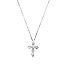 Load image into Gallery viewer, Sterling Silver Rhodium Plated Clear Round CZ Cross Necklace