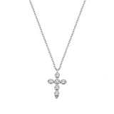 Sterling Silver Rhodium Plated Clear Round CZ Cross Necklace
