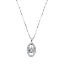 Load image into Gallery viewer, Sterling Silver Rhodium Plated Clear Oval CZ Virgin Mary Necklace